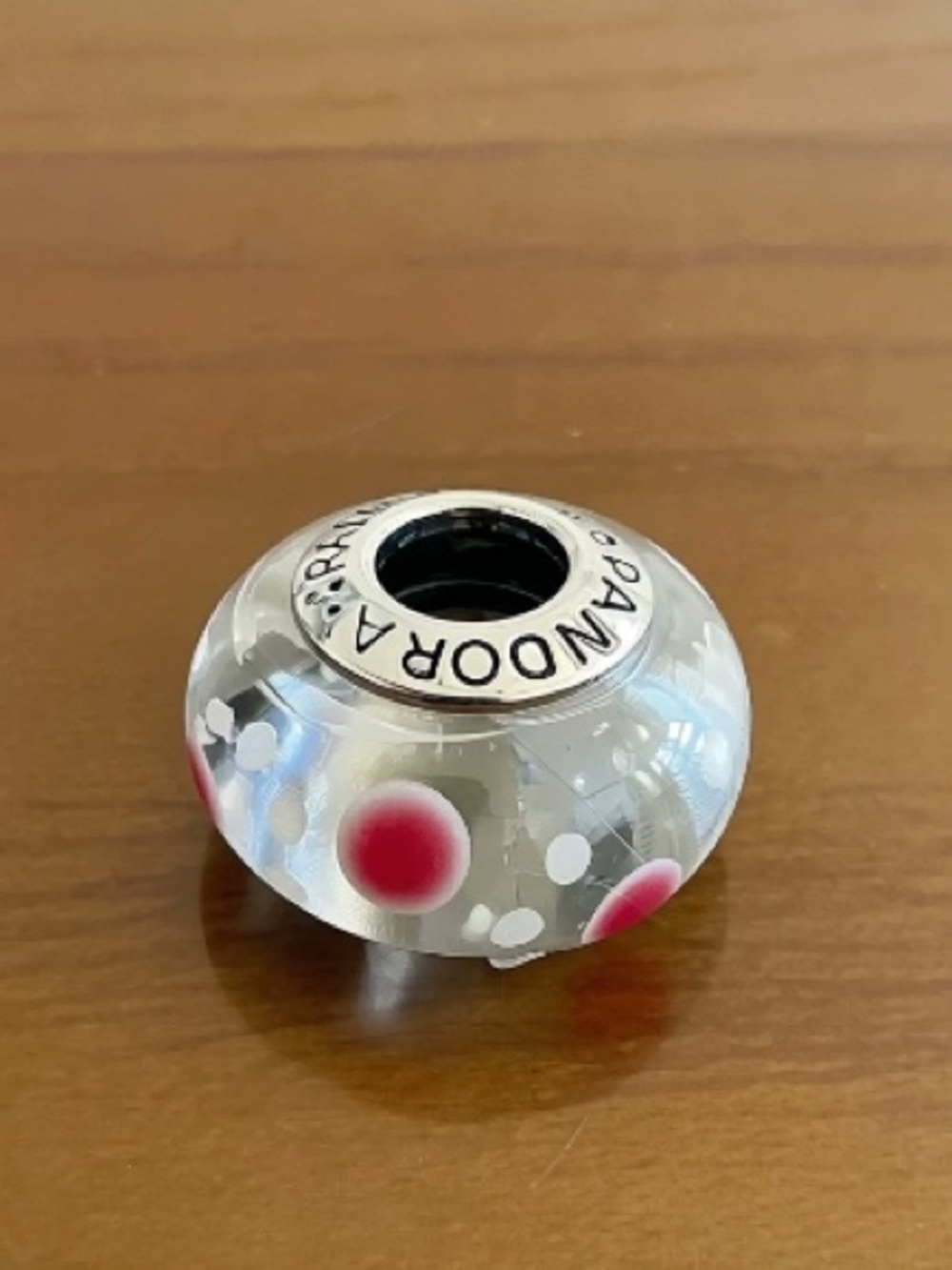 Pandora Clear Glass Charm with Pink and White Dots